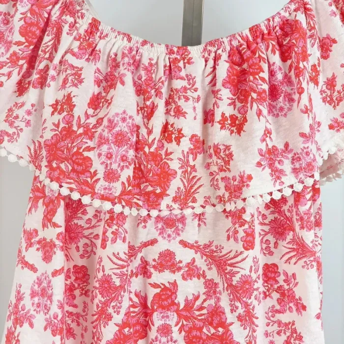 Blouse épaules dénudées motif floral rouge blanc rose Miss Selfridge, taille 38 Neuve A518 - photo numéro 3