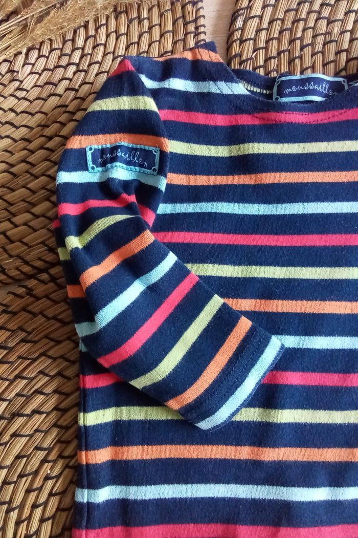 Ensemble pantalon velours bleu + tee shirt à rayures Terre de Marin taille 18 mois - photo numéro 4