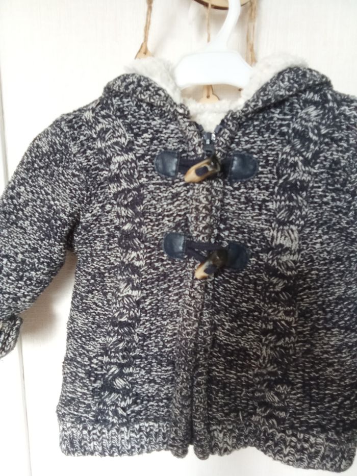 Gilet, veste, manteau chaud, épais, mi saison, 12 mois gris garçon, intérieur doublé - photo numéro 4