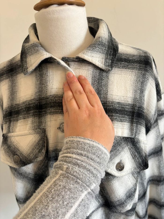 Veste épaisse / surchemise hiver à carreaux gris noir blanc taille XS femme - photo numéro 6