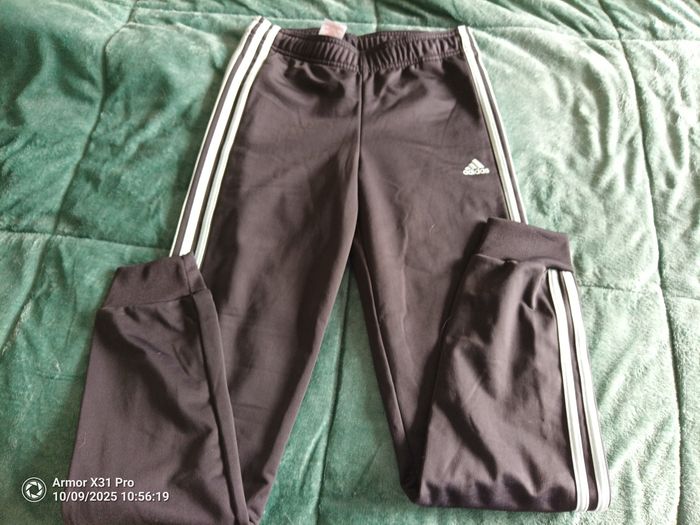 Pantalon de jogging gris bande bleu turquoise Adidas 13 ans