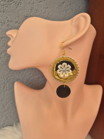 Boucles d'oreilles capsules nespresso noir eet dorée