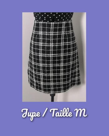 Mini-jupe à carreaux tweed noir blanc Taille M