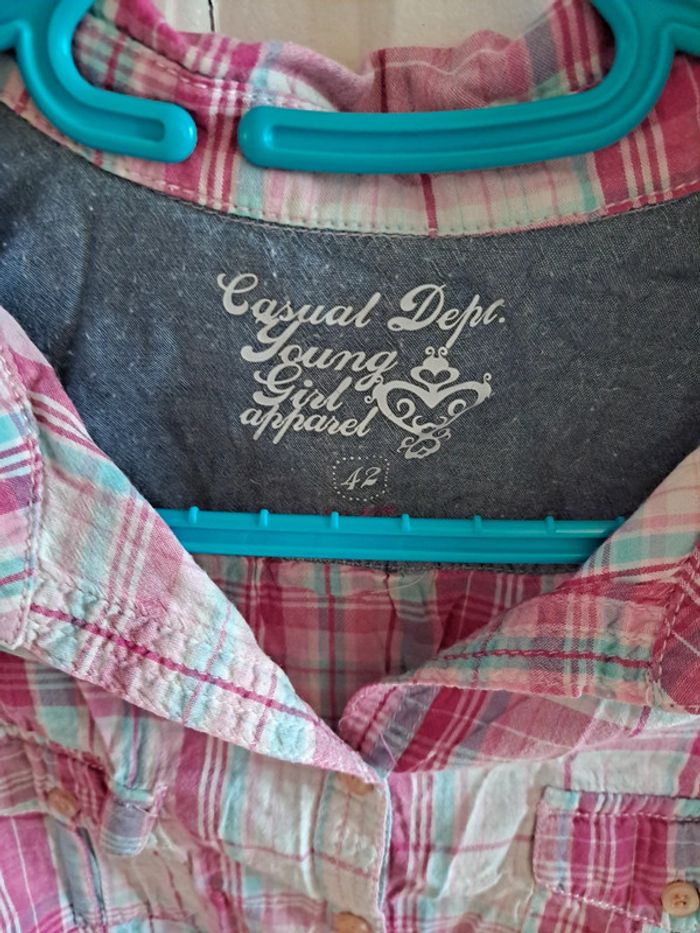 Chemise cintrée manche courte à carreaux rose et bleu 42 - photo numéro 3