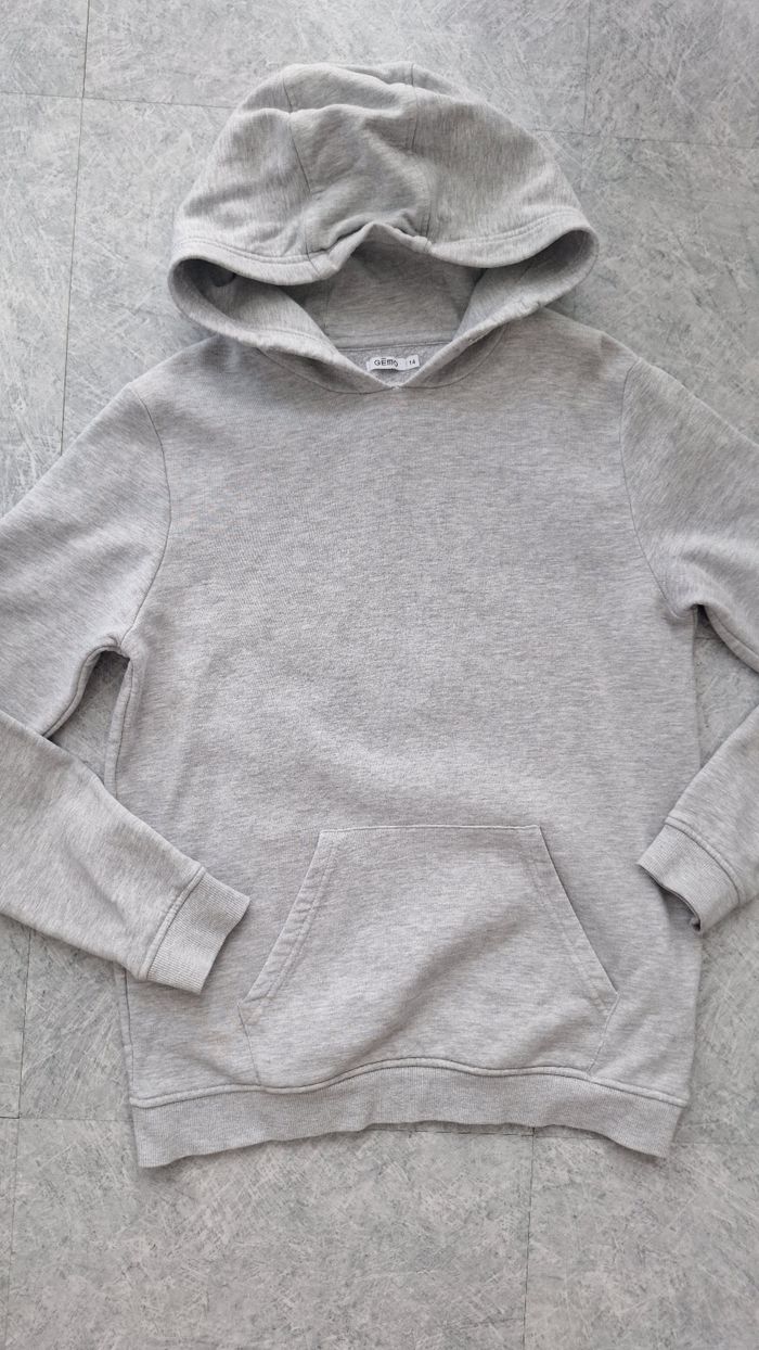 Sweat à capuche gris 14 ans