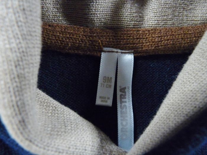 Pull tricot bleu marine marron rayures Orchestra 9 mois 71 cm garçon - photo numéro 2