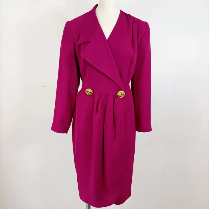 Robe blazer fuchsia à boutons bijoux dorés Vintage Élégante tendance - taille 42 estimée A668