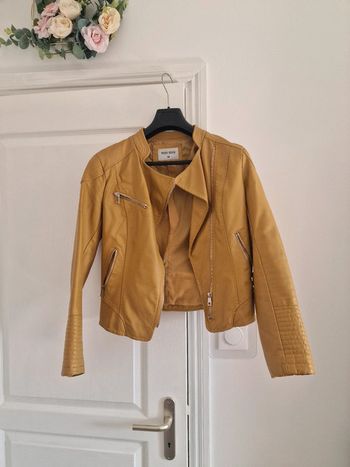 Veste perfecto simili cuir jaune moutarde