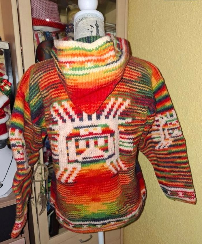 Pull / Sweat à Capuche Andin / Péruvien - Grosse Maille Multicolore (Arc-en-ciel) - photo numéro 7