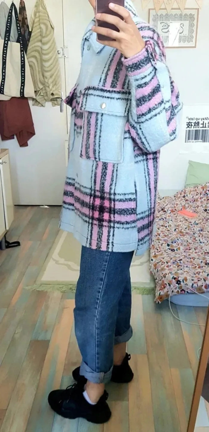 Sur chemise laine à carreaux bleu rose noire pimkie - photo numéro 4
