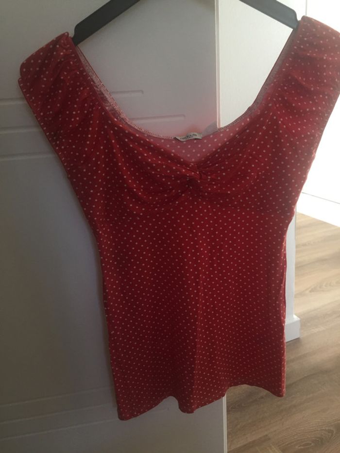 T-shirt rouge à pois blanc - La Redoute - XS-S - photo numéro 2
