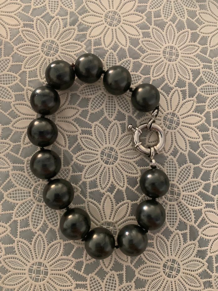 Bracelet grosses perles noires