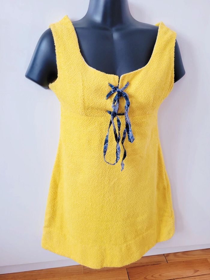 Vintage, Authentique Robe Mini années 60's jaune vif plage - photo numéro 2