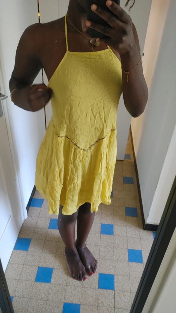 Mini robe estivale dos nu jaune poussin or - photo numéro 8