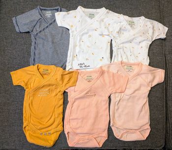 Lot de 6 bodiies manches courtes - 52-55 cm / 1 mois - Kiabi - Très bon état