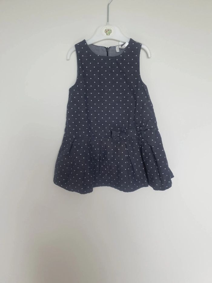 Robe bleu marine a points blanc bas plissé 2 ans orchestra