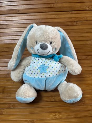 Doudou lapin boule beige bleu étoile mots d enfants 