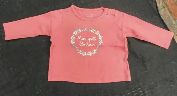 T-shirt bébé fille rose Mon petit Bonheur BASIC 3 mois