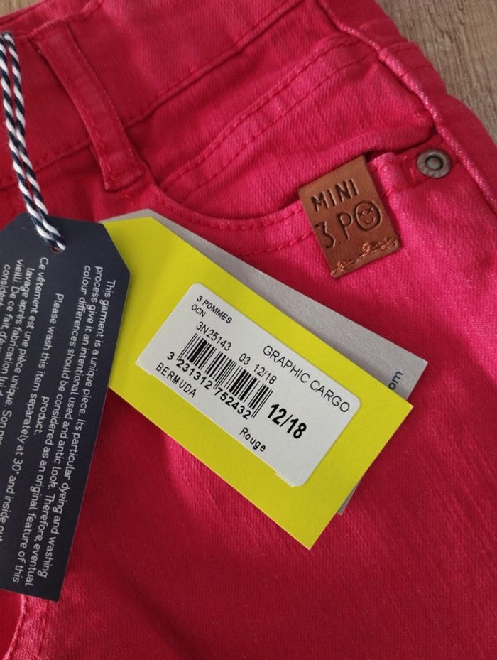 Short bermuda garçon rouge taille 12/18 mois 3 Pommes - photo numéro 3