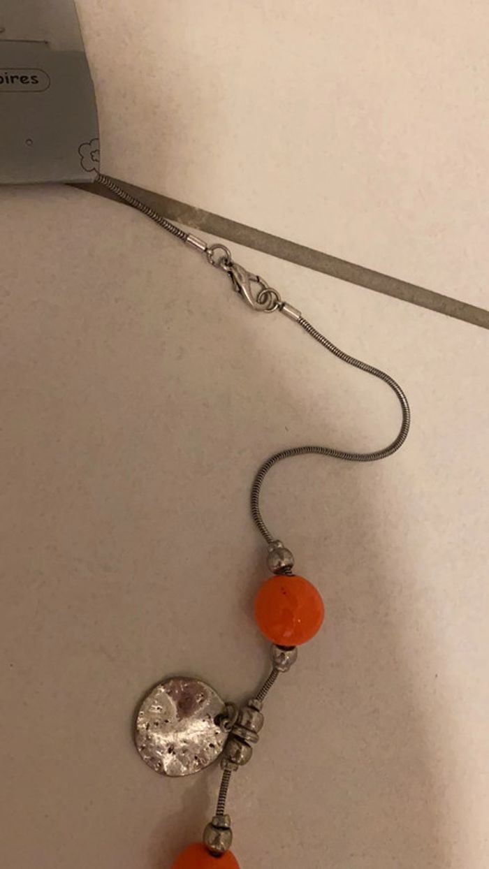 Collier sautoir orange et métal - Neuf - photo numéro 4
