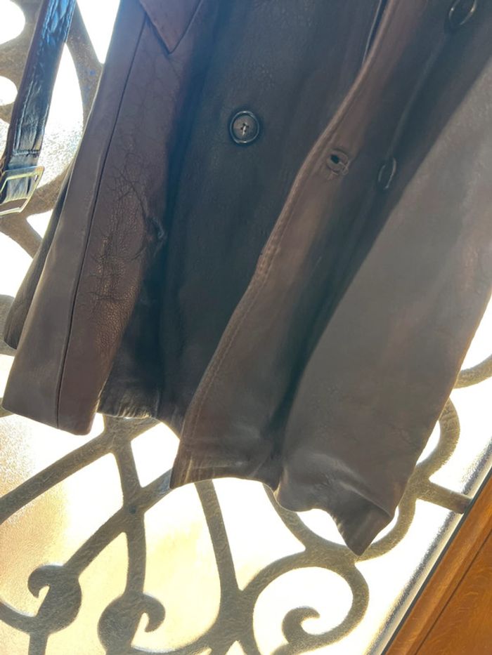 Long manteau trench vintage véritable cuir taille 38 - photo numéro 4