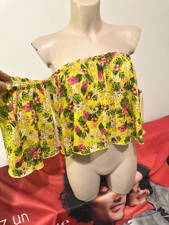 Haut d’été à fleurs jaune multicolore tropicale pull&bear M - photo numéro 8
