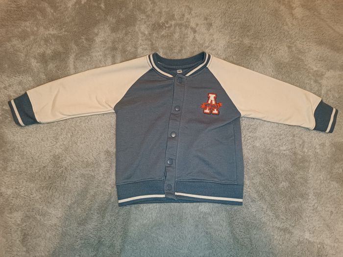 Gilet style Teddy 18 mois – bleu & écru - photo numéro 2