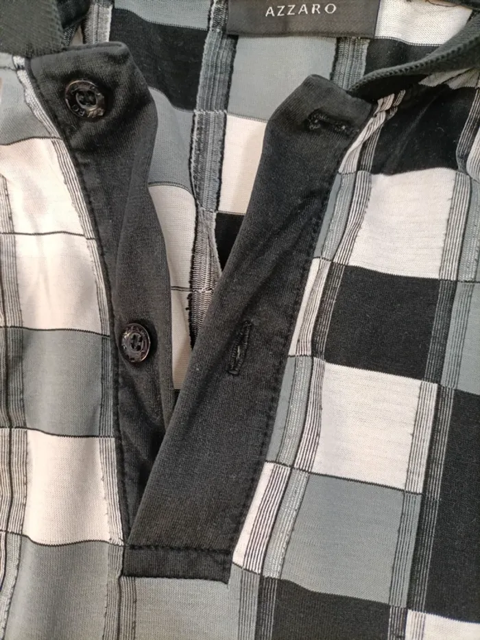 Polo Azzaro à carreaux noirs et gris, col côtelé, style vintage chic taille 46 estimée A1128 - photo numéro 4