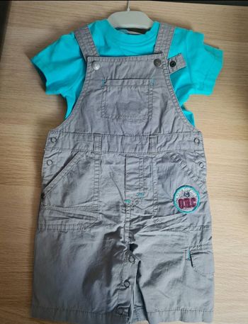 Ensemble salopette grise et polo bleu turquoise garçon Orchestra taille 12 mois neuf avec étiquette