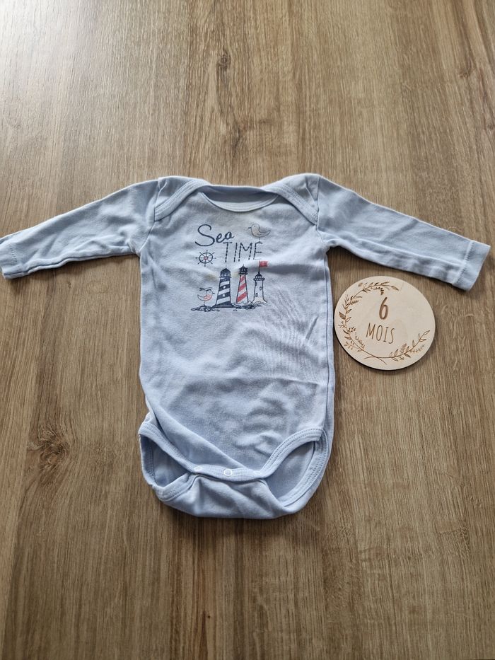 Body Bébé Manches Longues Reflex 🌊 Sea Time / Phares 🚢 - Bleu Clair - 6 Mois (68 cm)