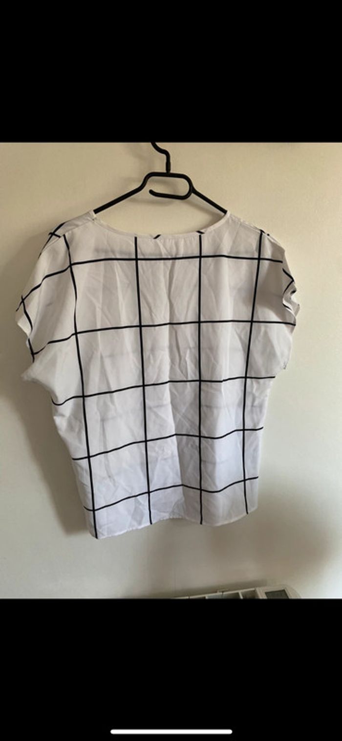 Magnifique blouse à carreaux col V manches courtes • blanc • shein • taille S - photo numéro 4