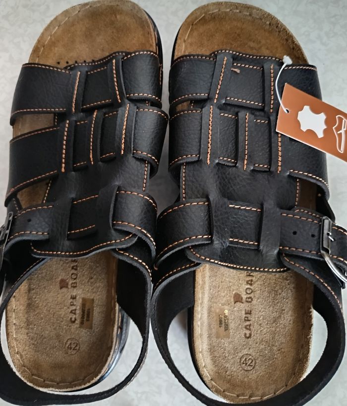Sandales cuir neufs homme taille 42 avec lanières 3 trous - photo numéro 2
