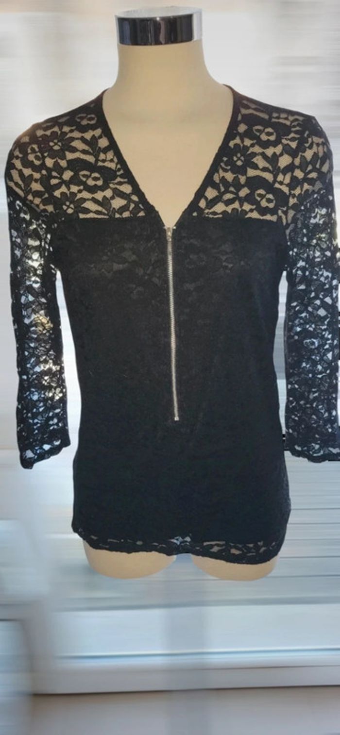 🖤 Haut noir en dentelle Miss Glammy – Taille 38 – Manches longues 🖤