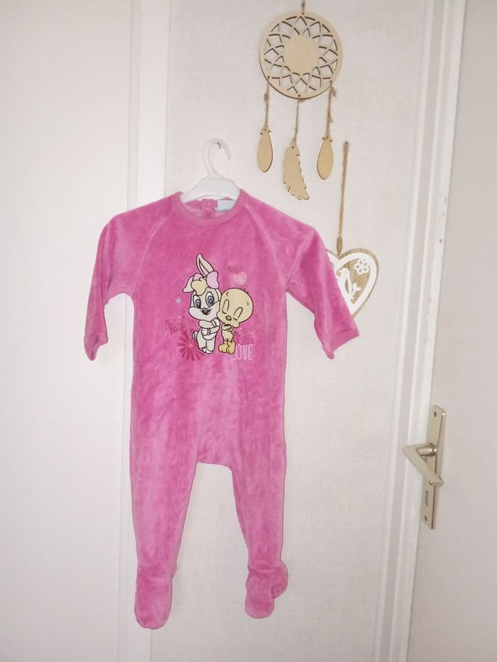Pyjama bébé fille, 12 mois une pièce Looney Tunes hiver velour, rose