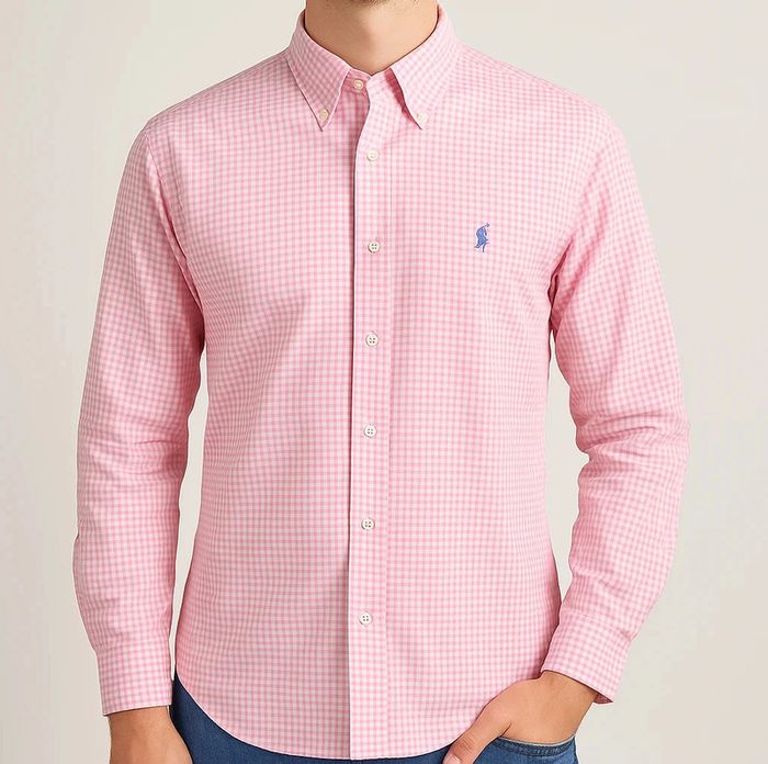 Chemise Polo Golf Ralph Lauren – Carreaux Roses & Blancs – Custom Fit – Vintage Y2K