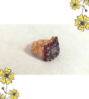 Bague en perles violettes & cristal tissé main – Taille 54 – Collection Reflets de Lavande