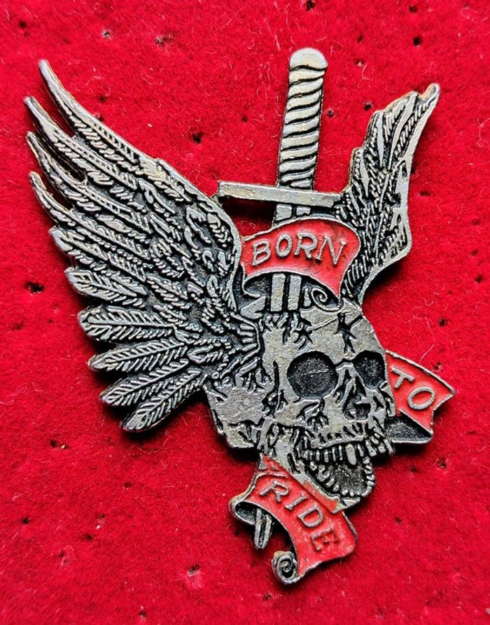Joli pin's biker tête de mort born to ride