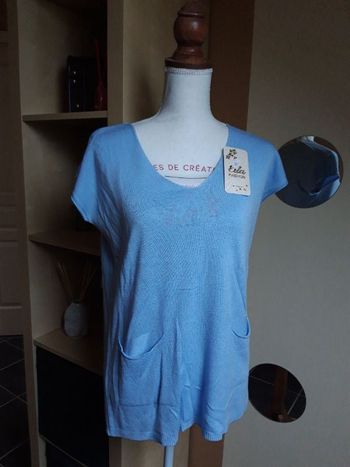 T shirt mailles fines bleu ciel NEUF