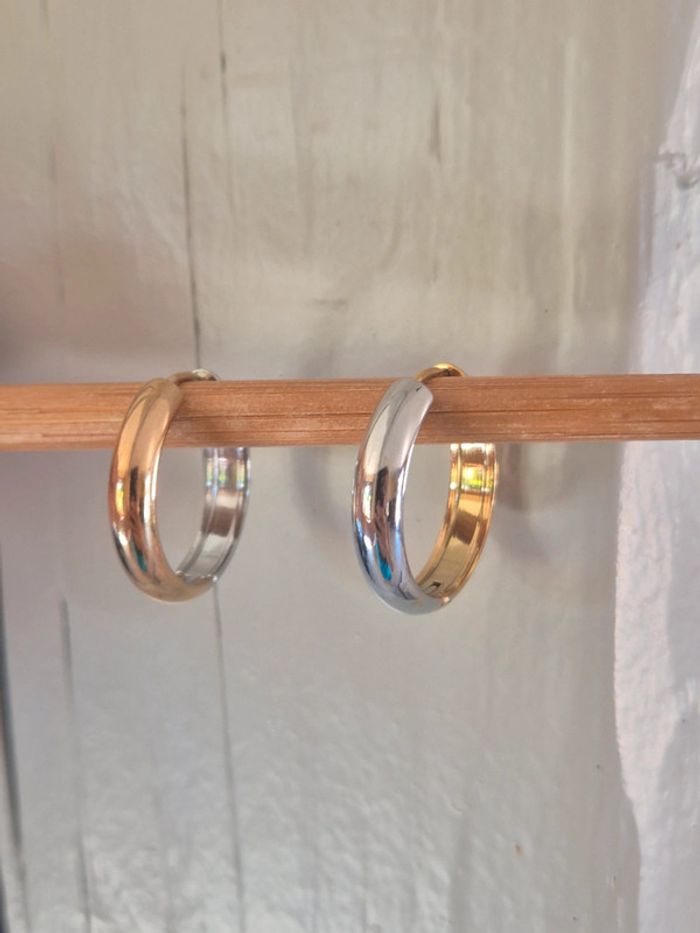 Jolie boucle d'oreilles bicolore acier - photo numéro 4