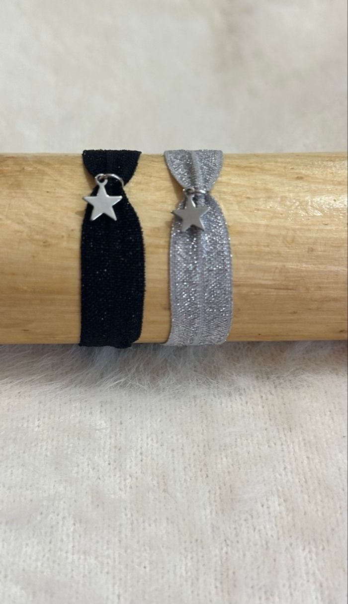 Lot de 2 bracelets tissu étoile argentée