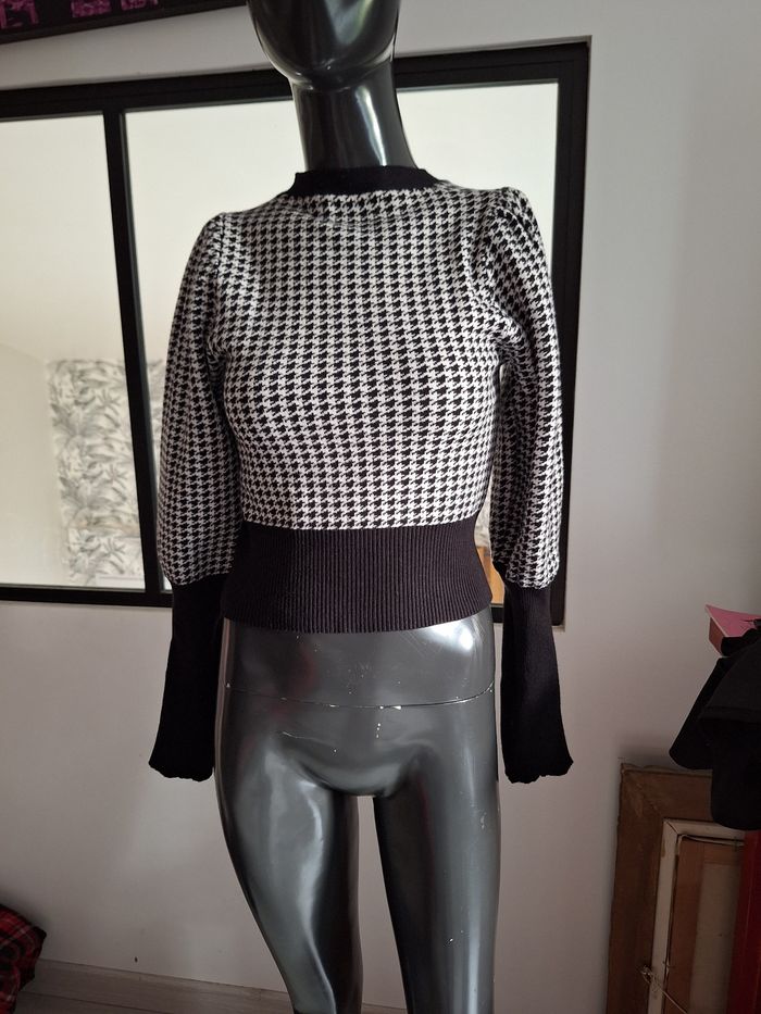 Pull femme 36 noir et blanc à carreaux