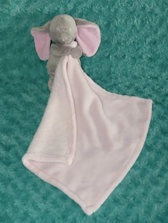 Doudou éléphant rose gris couverture Nicotoy 🐘tbe