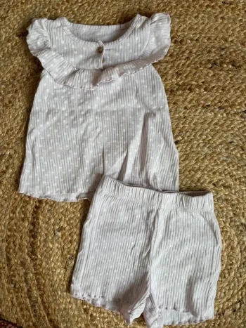 Ensemble tenue 2 pièces lilas à pois lupilu 12 mois comme neuf