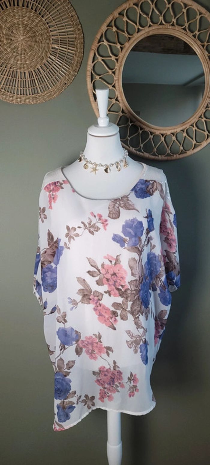 Jolie blouse légère fleurie Paprika Taille L - photo numéro 2