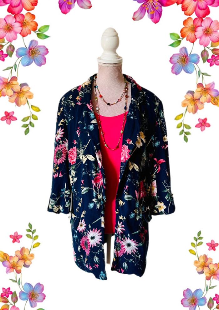 💙Joli blazer bohème marine fleuri multicolore🌸navy multicolored floral boho blazer💙