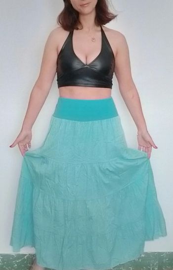 Jupe longue été façon jupon turquoise TU