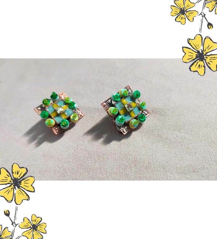 Boucles d'oreilles clips esprit mosaïque – Collection Émeraude Urbaine