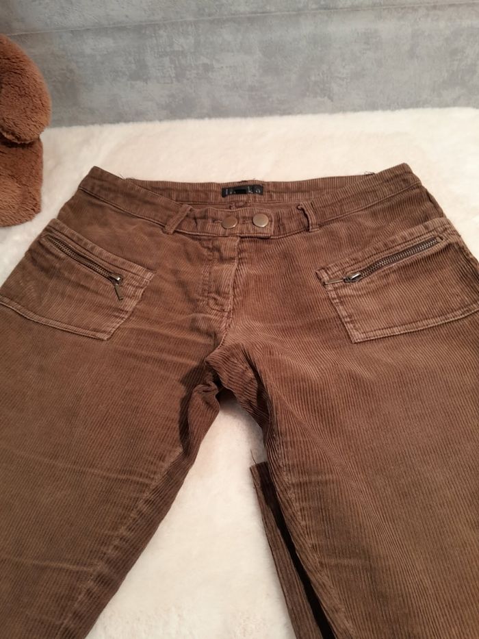 Pantalon Évasé Femme Velours Côtelé Marron - Lisaka - T.38 - photo numéro 4