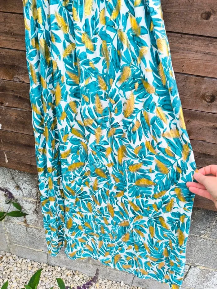 Robe longue imprimée tropicale verte et dorée été taille 40/42 - photo numéro 14