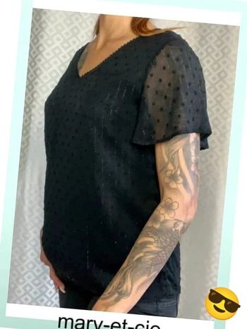 Blouse noire, col V, dos V nu,  taille S/M - Maëlle